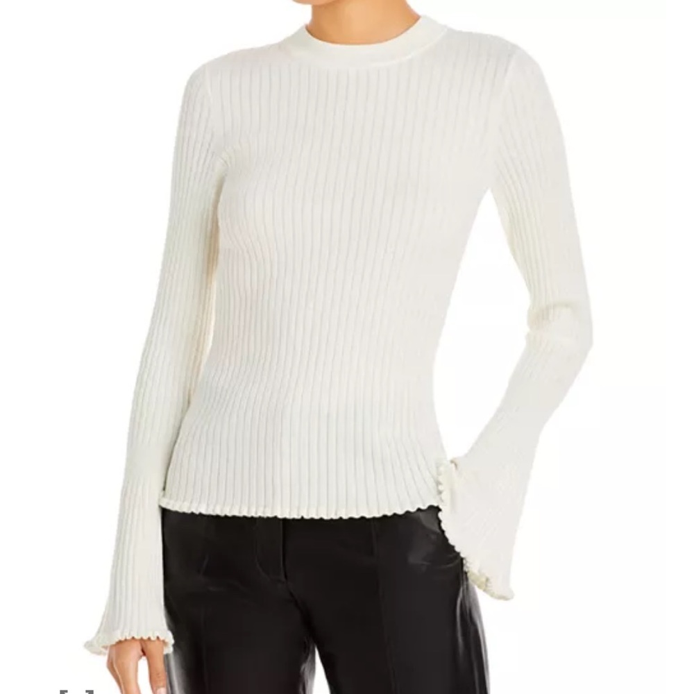 PAIGE Cream Ribbed Iona bell sleeve sweater